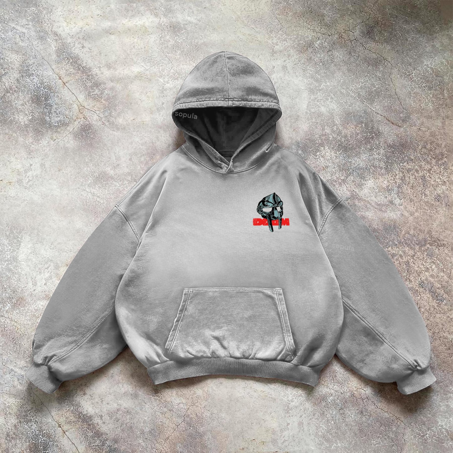 Sopula Vintage The Illest Villain Mf Doom Graphic Print Washed Hoodie
