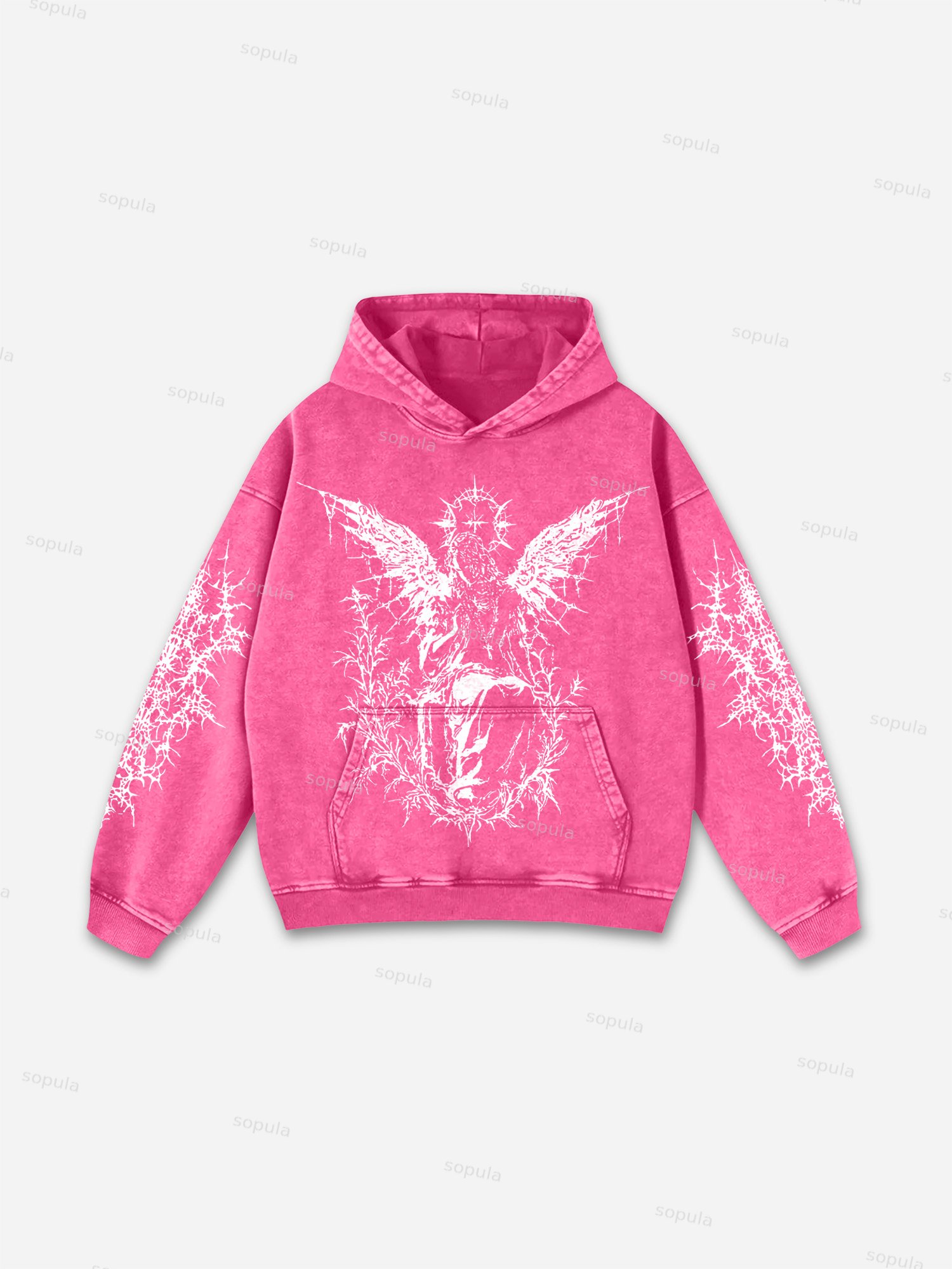 Vintage Angels Descend Graphic Acid Washed Oversized Hoodie