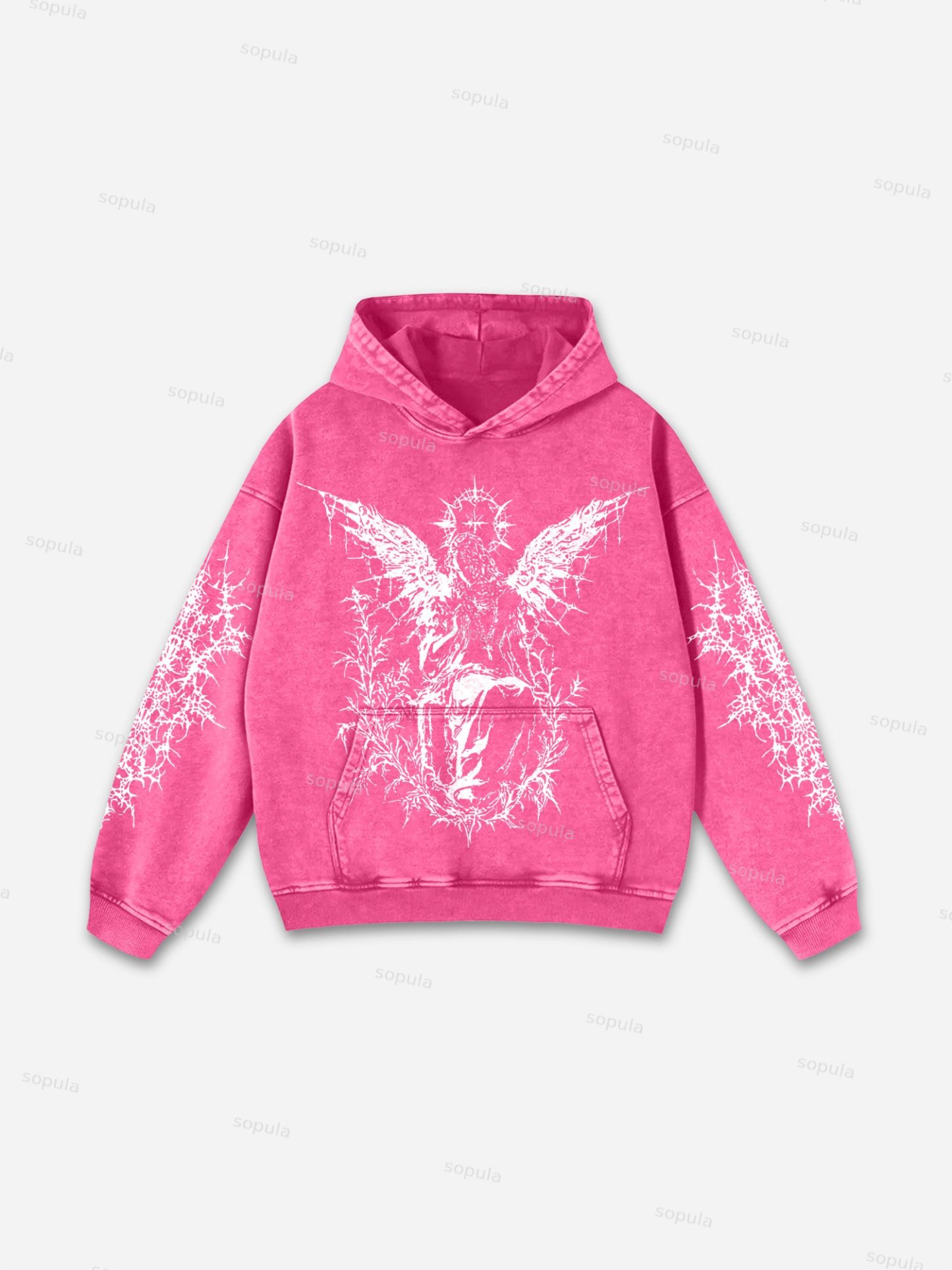 Vintage Angels Descend Graphic Acid Washed Oversized Hoodie