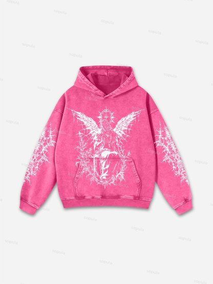 Vintage Angels Descend Graphic Acid Washed Oversized Hoodie
