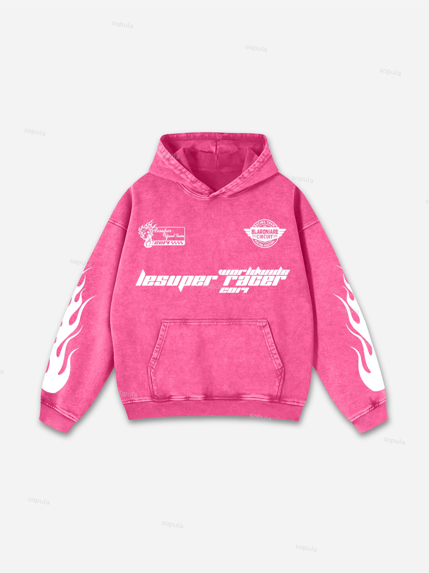 Sopula Vintage Lesuper Racer On The Way Graphic Acid Washed Oversized Hoodie