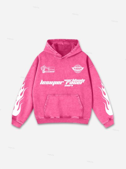 Sopula Vintage Lesuper Racer On The Way Graphic Acid Washed Oversized Hoodie