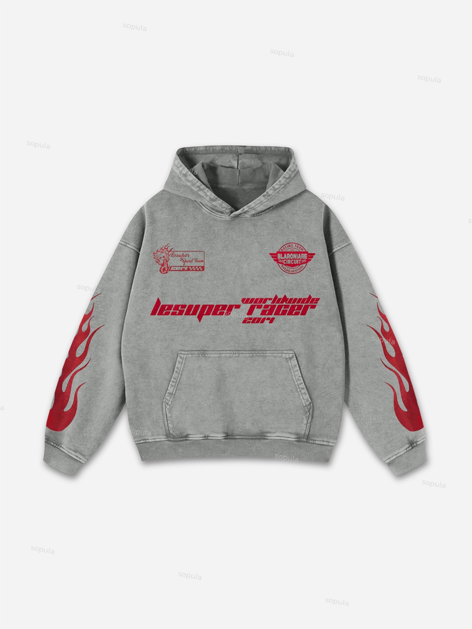 Sopula Vintage Lesuper Racer On The Way Graphic Acid Washed Oversized Hoodie
