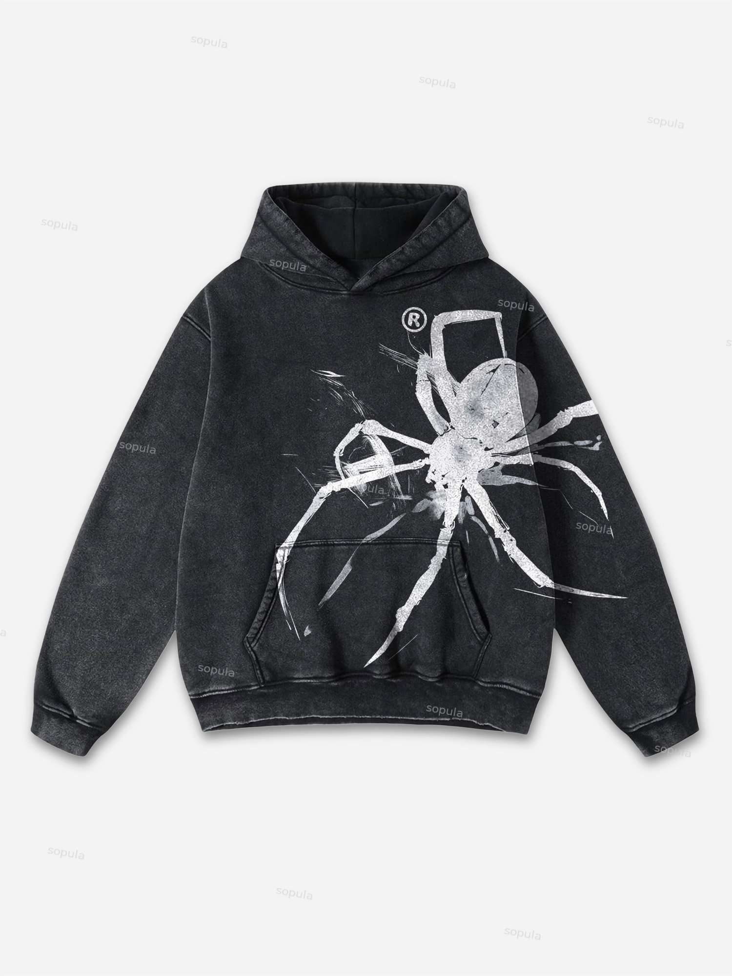 Vintage Spider Graphic Acid Washed Oversized Hoodie