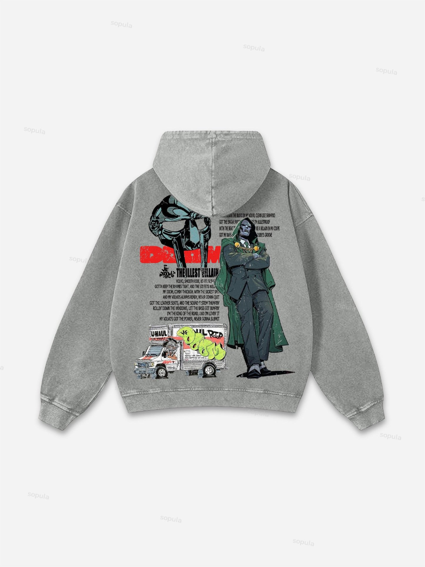 Sopula Vintage The Illest Villain Mf Doom Graphic Print Washed Hoodie