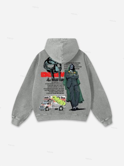 Sopula Vintage The Illest Villain Mf Doom Graphic Print Washed Hoodie