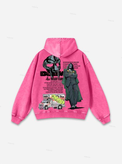 Sopula Vintage The Illest Villain Mf Doom Graphic Print Washed Hoodie