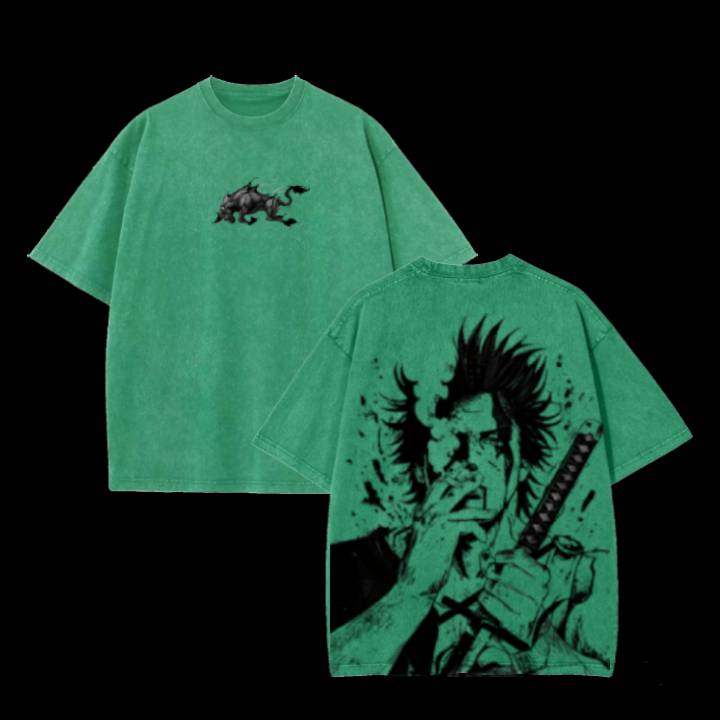 Yami Sukehiro x Black Bulls Black Clover Anime Double Printed Vintage Washed Tee Unisex T-shirt