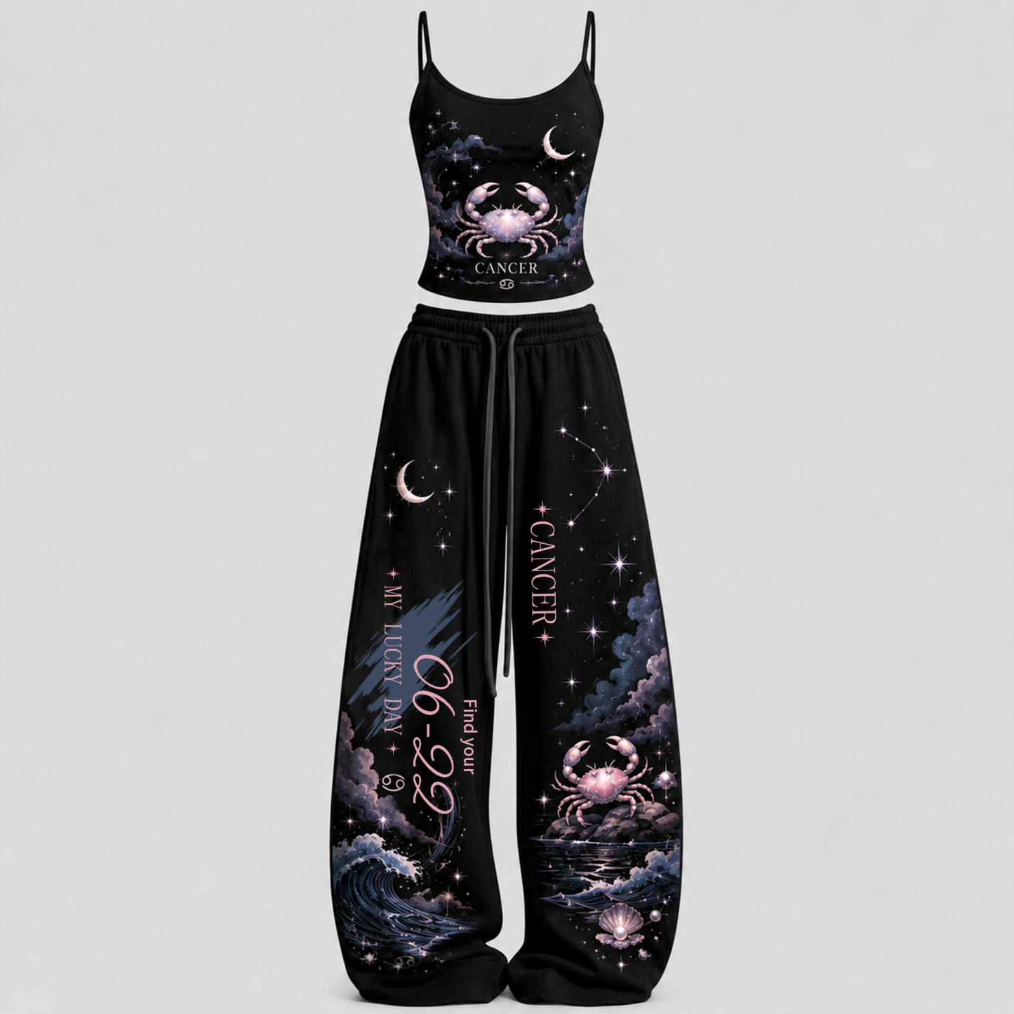 Cancer Zodiac Series Women T-Shirt & Elasticated Trousers Two-Piece Set