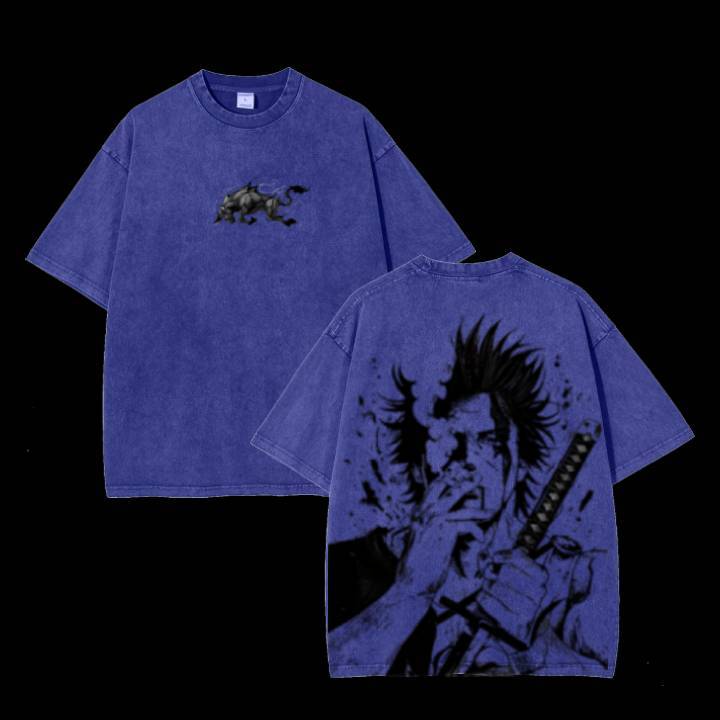 Yami Sukehiro x Black Bulls Black Clover Anime Double Printed Vintage Washed Tee Unisex T-shirt