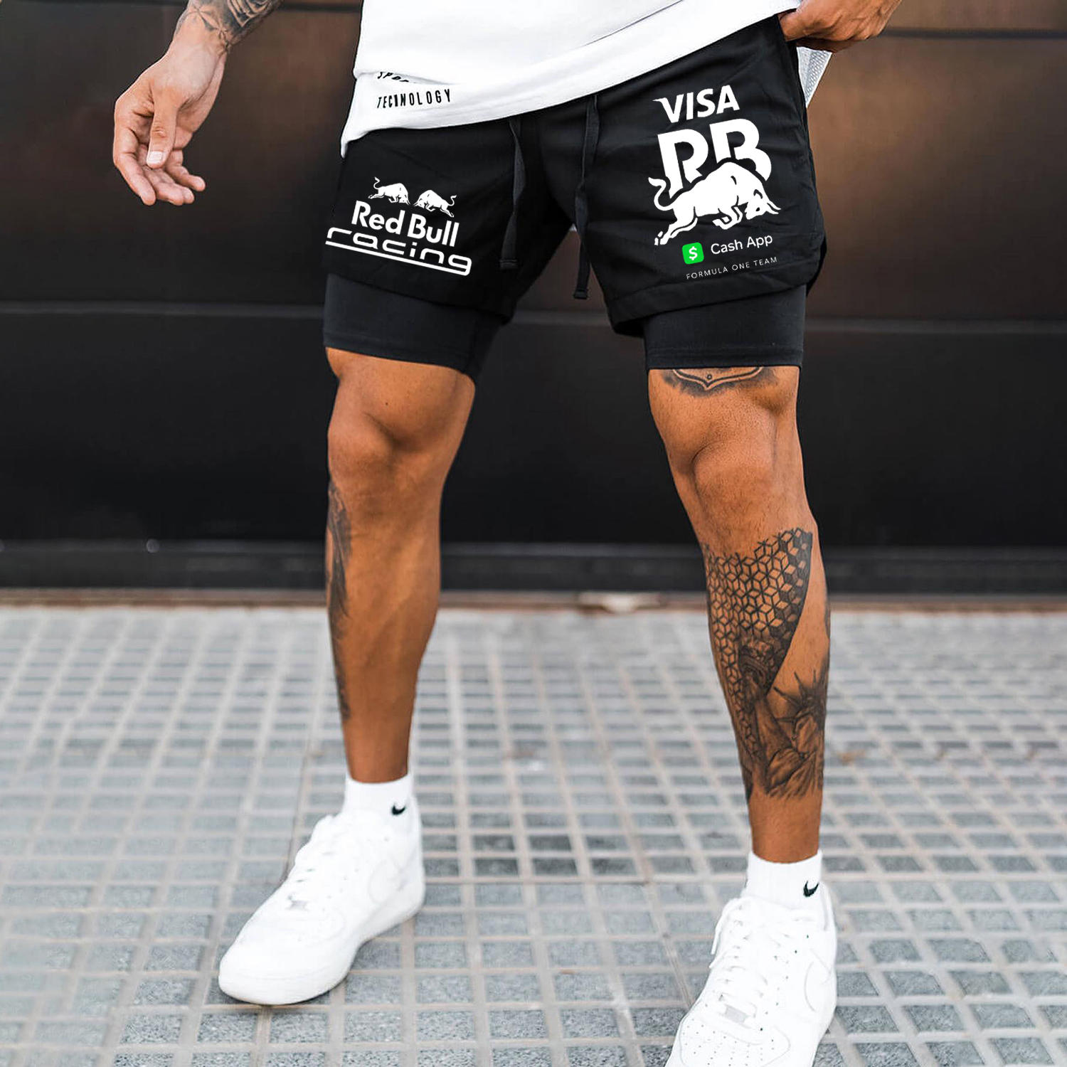 Men's Racing Print Double Layer Sports Shorts