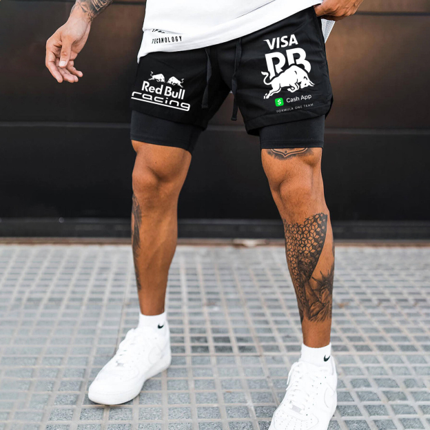 Men's Racing Print Double Layer Sports Shorts