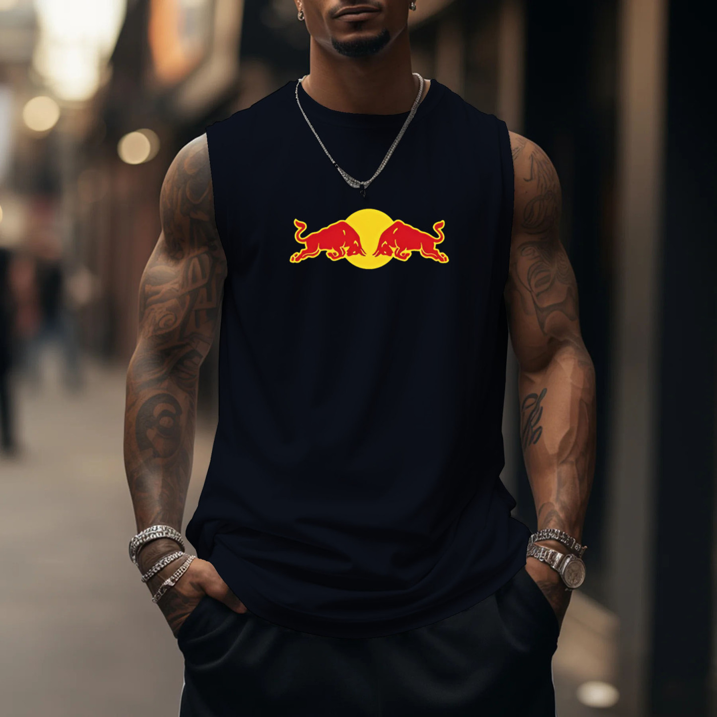 Unisex Loose Fit Racer Print Tank Top