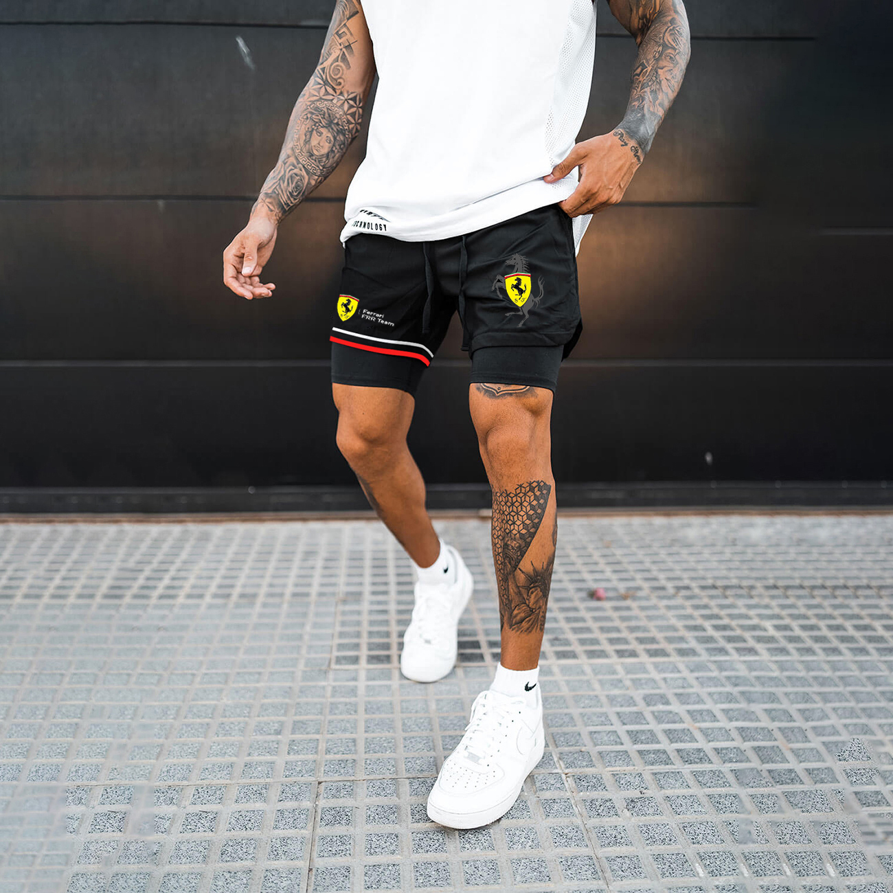 Men's Logo Print Double Layer Sports Shorts