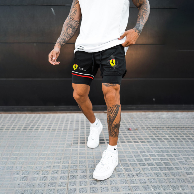 Men's Logo Print Double Layer Sports Shorts