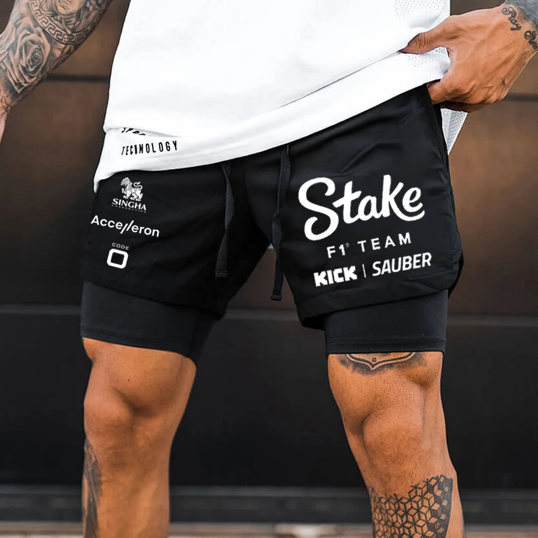 Men's Racing Print Double Layer Sports Shorts