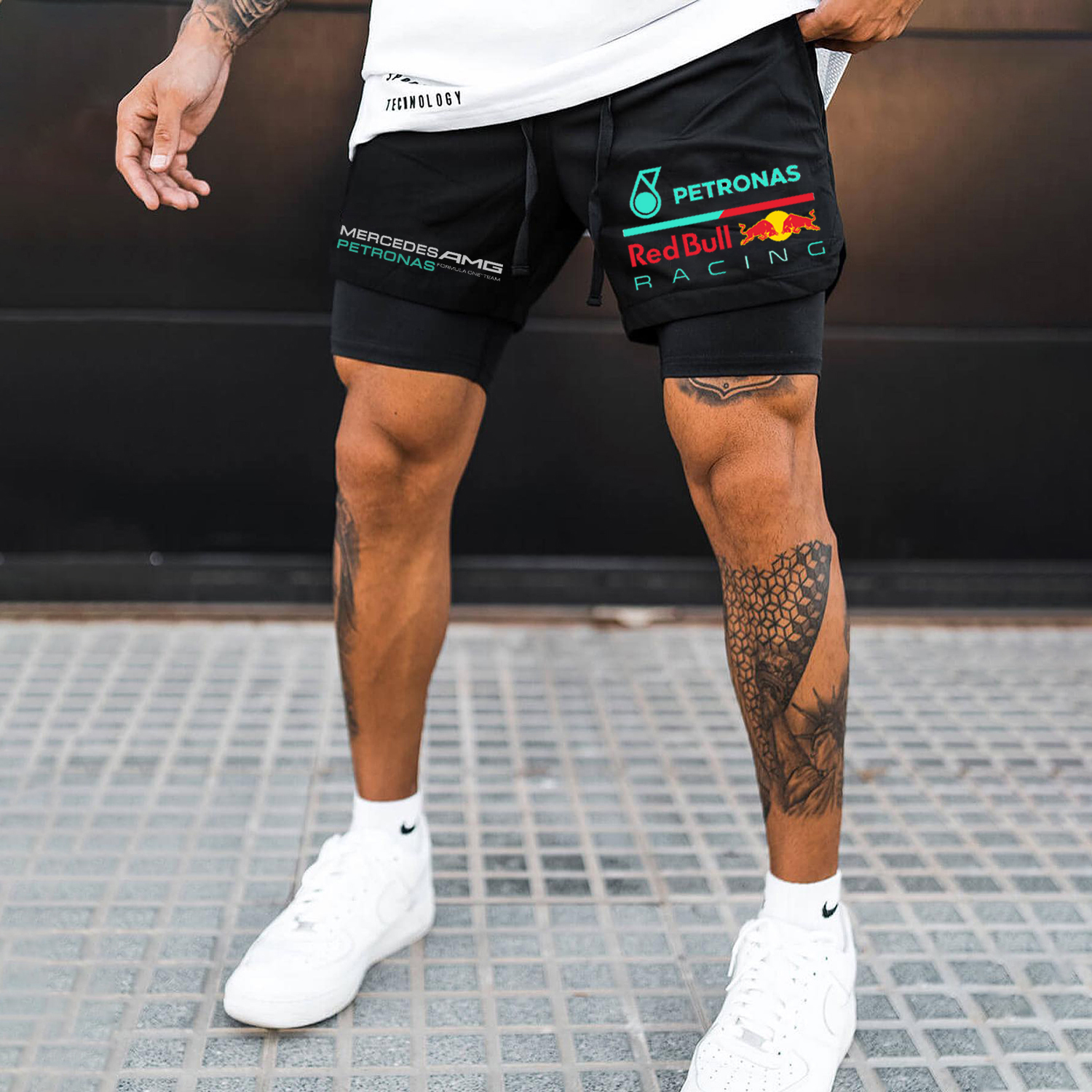 Men's Racing Print Double Layer Sports Shorts