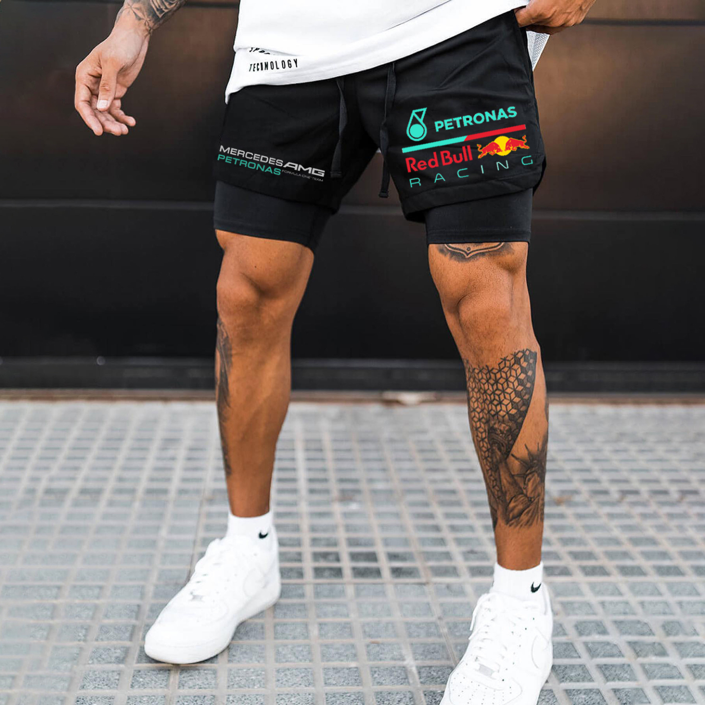 Men's Racing Print Double Layer Sports Shorts