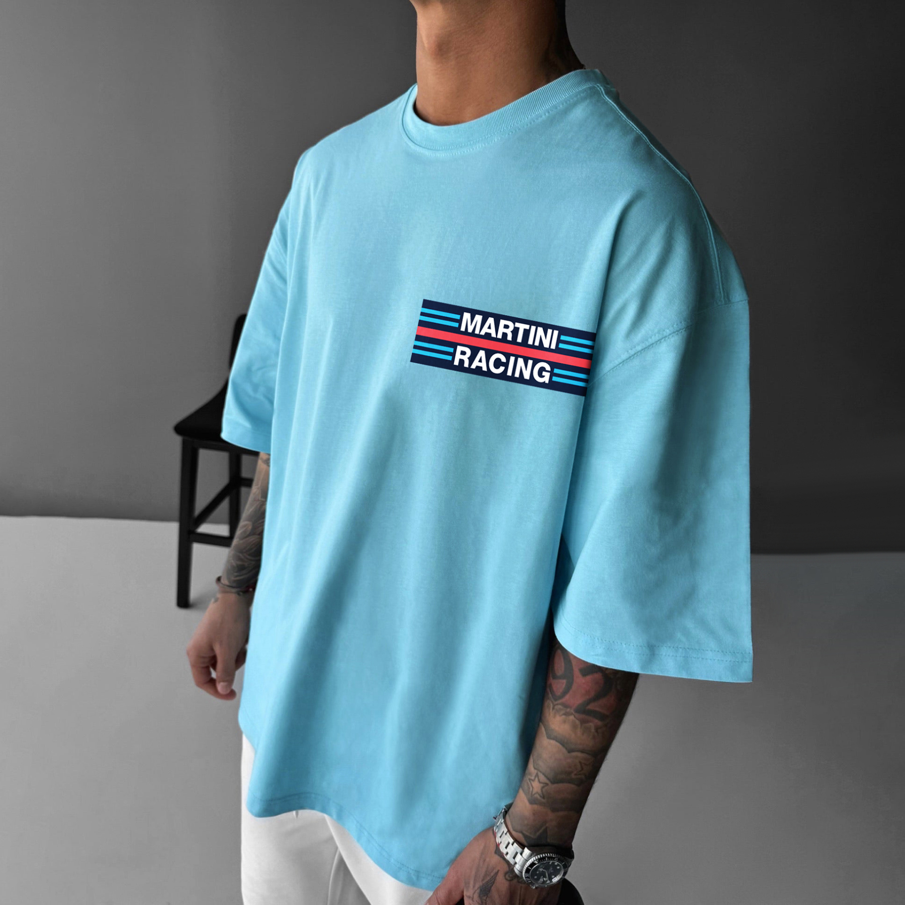 Unisex Casual Oversized Racing Print Racing T-Shirt