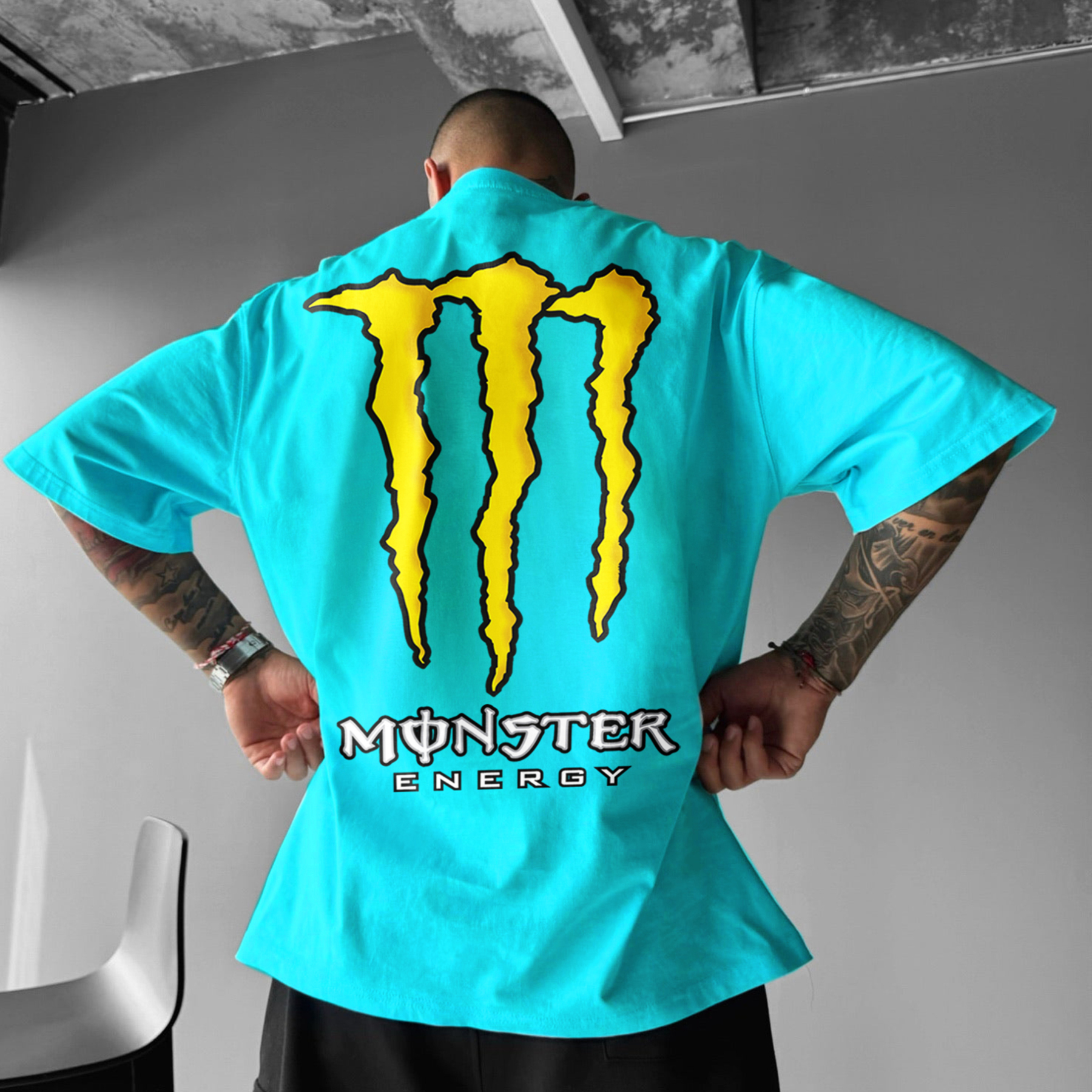 Unisex Casual Oversized Energetic Drinks Print T-Shirt