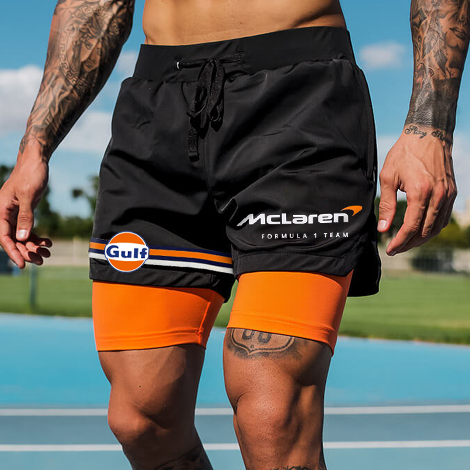 Casual Racing Contrast Color Sports Shorts