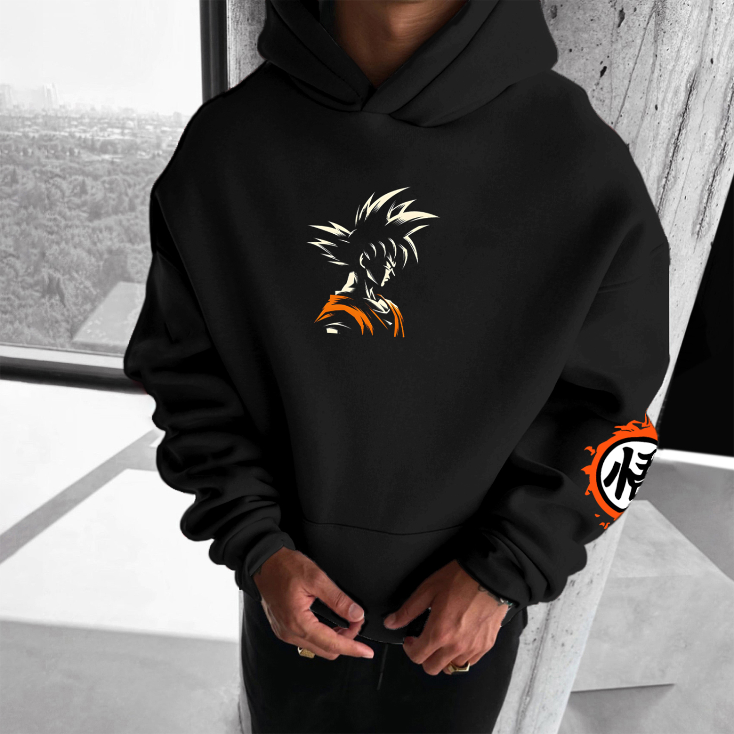 Unisex Anime Print Embroidered Casual Oversized Hoodie