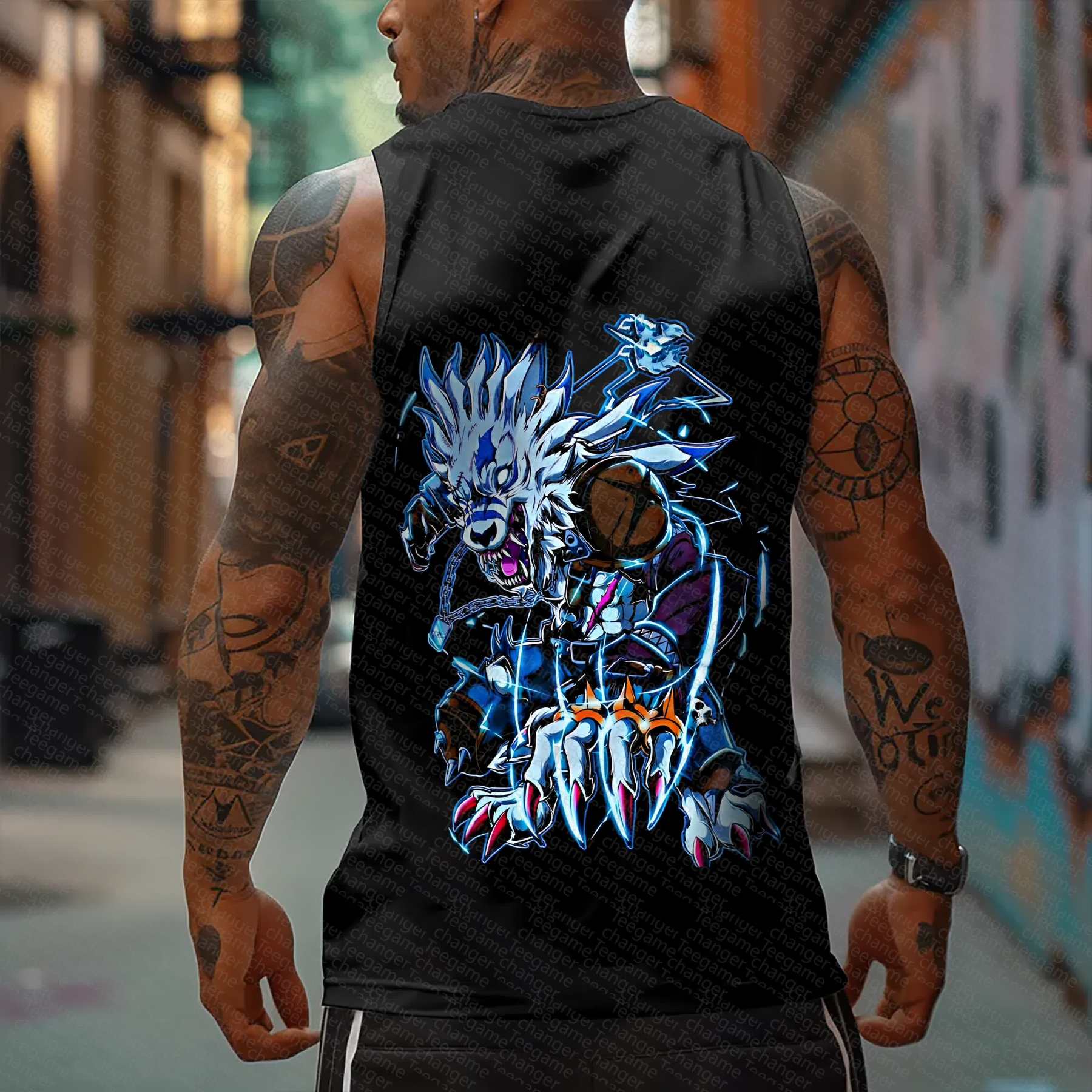 Oversized Anime Print Gym Tank Top