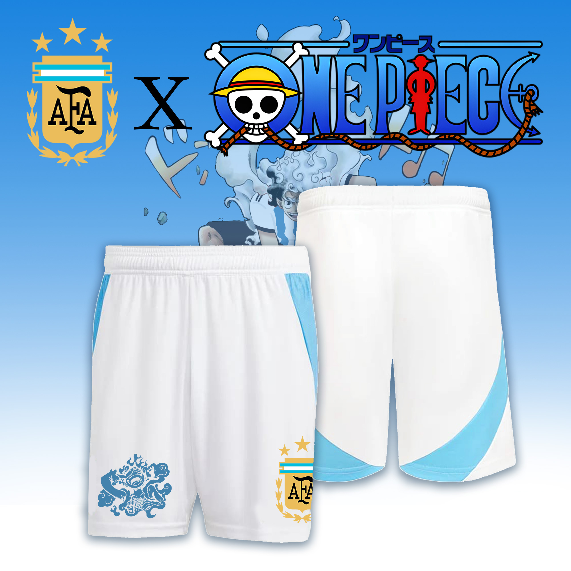 Unisex Vintage  Shorts | ARGENTINA HOME JERSEY 2024 2025MESSI GOLD x One Piece