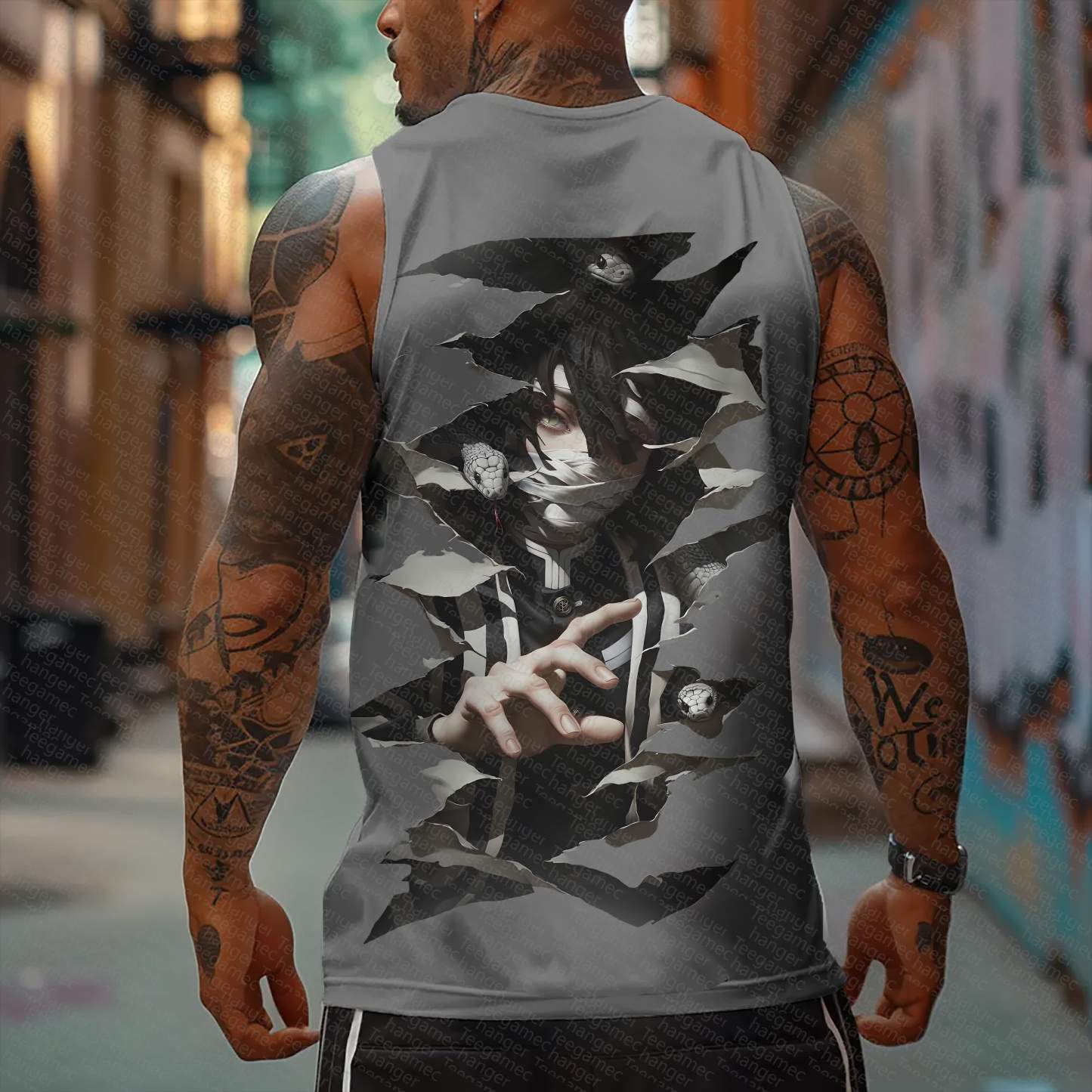 Oversized Anime Print Gym Tank Top