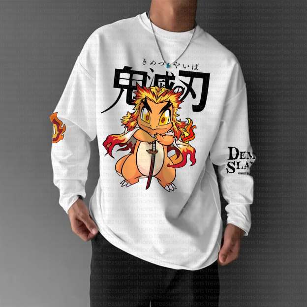 Unisex “Demon Slayer X Pokémon” Anime Graphic Streetwear Vintage Long-Sleeved T-shirt
