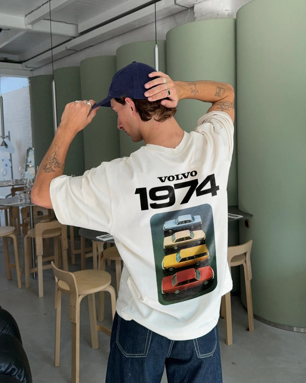 Casual Retro Street Car Printed Short Sleeve Crew Neck T-Shirt 201