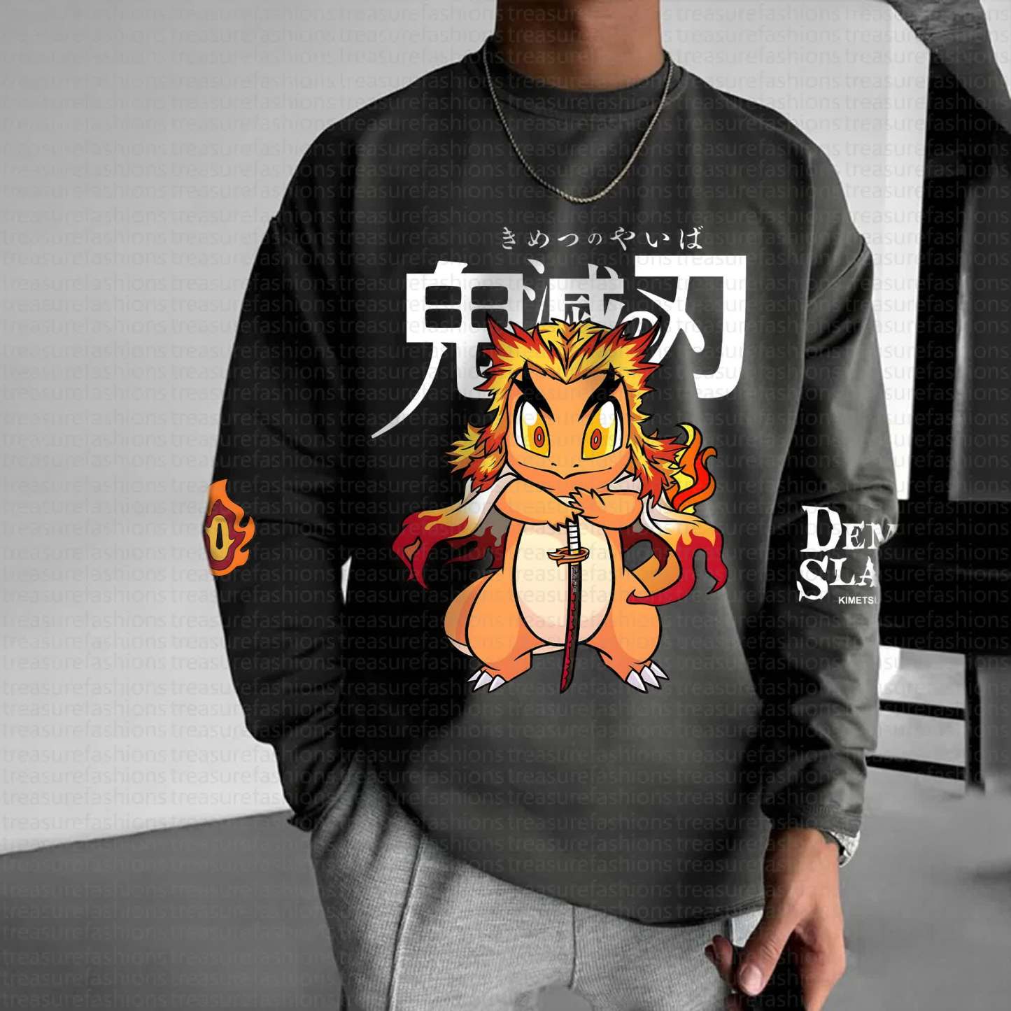 Unisex “Demon Slayer X Pokémon” Anime Graphic Streetwear Vintage Long-Sleeved T-shirt