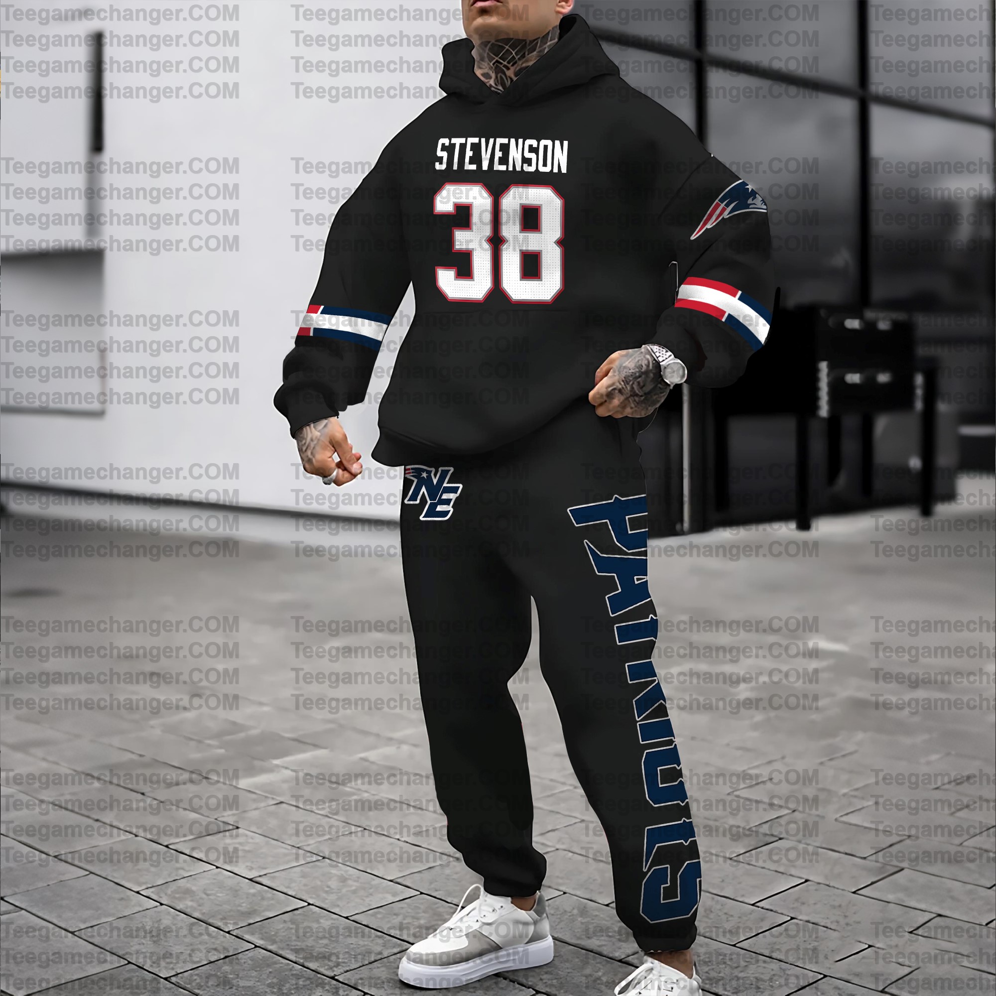 (Plus Velvet)New England Patriots 3D Printed Pullover Hoodie And Sweatpant 2pcs Tracksuits