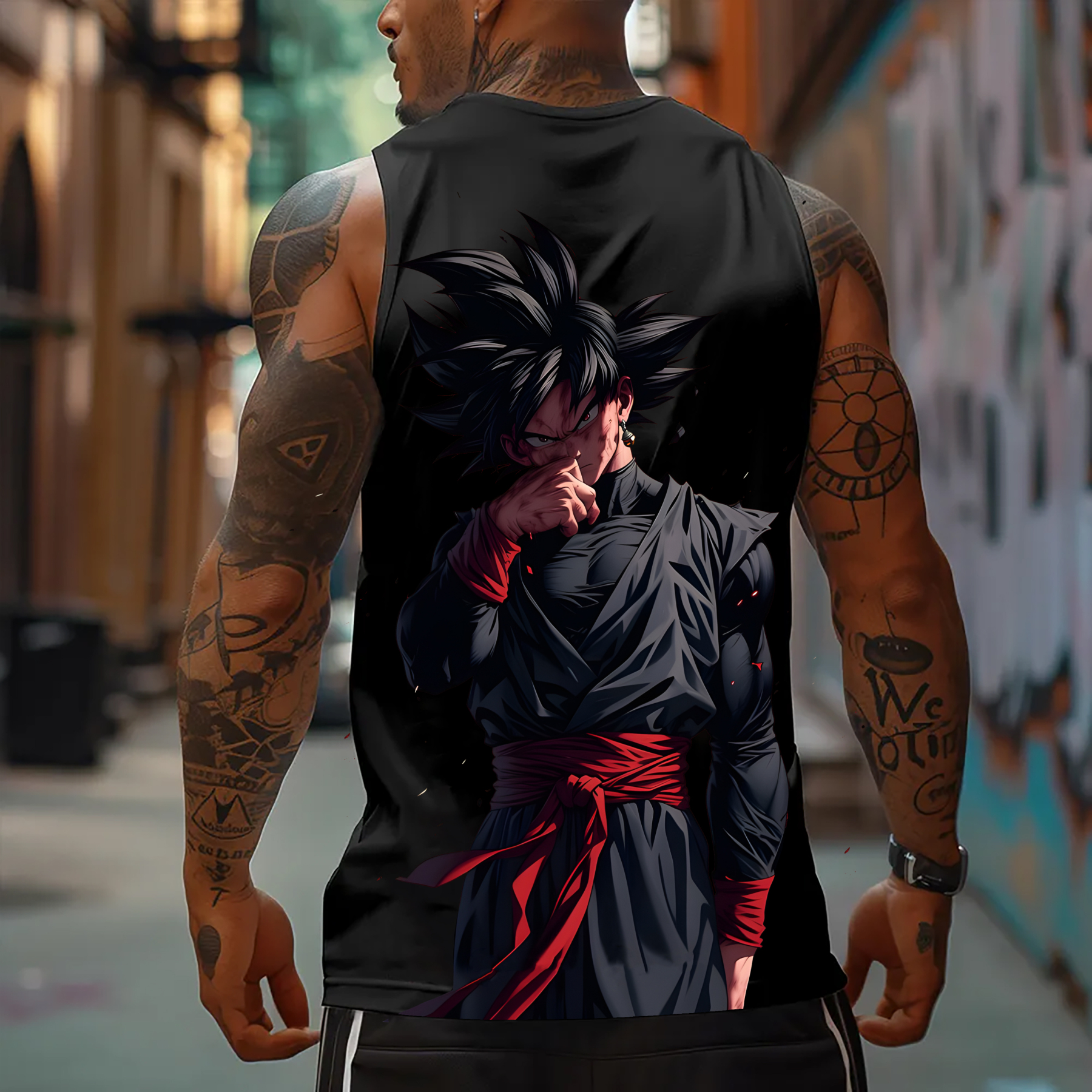 Oversized Anime Print Gym Tank Top