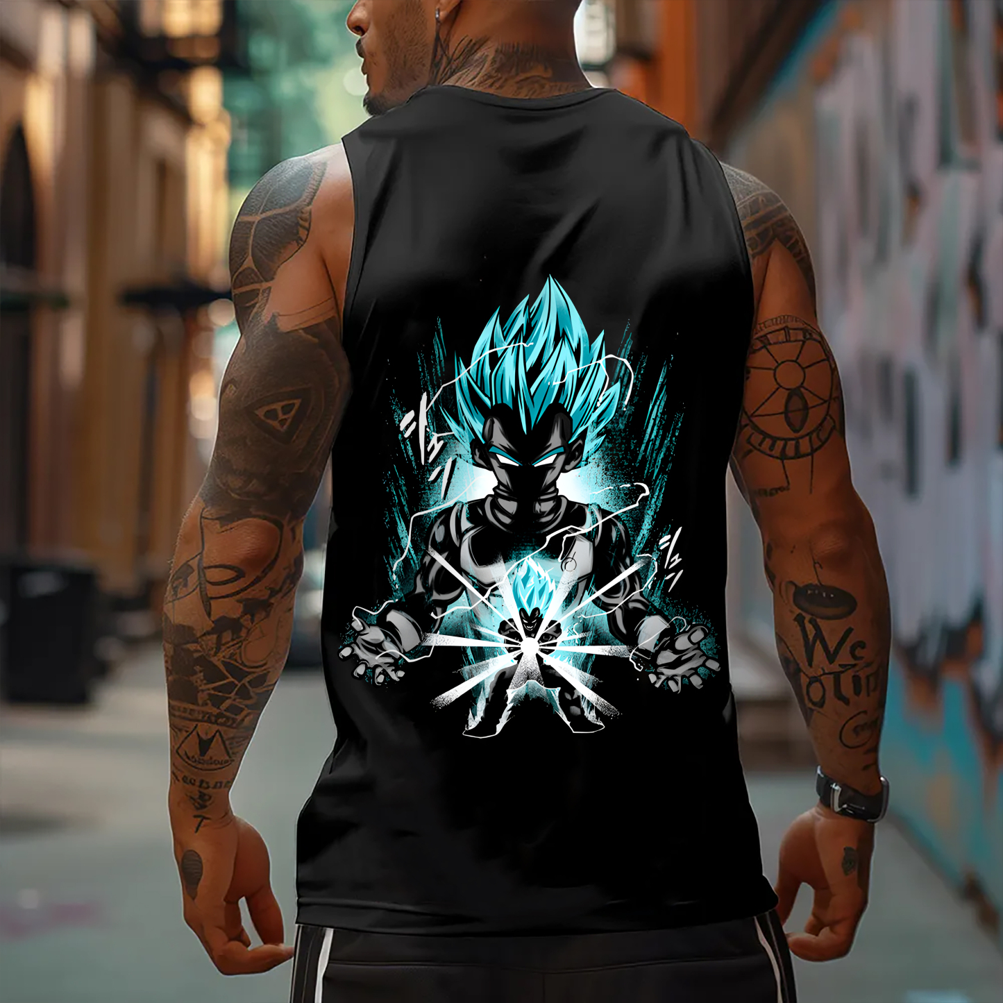 Oversized Anime Print Gym Tank Top