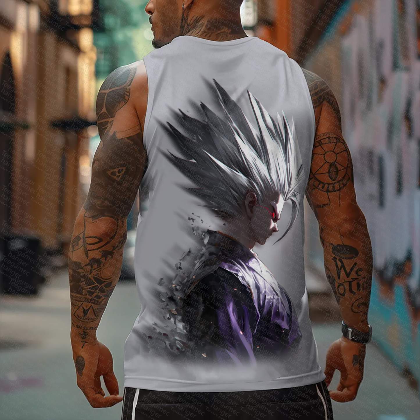 Oversized Anime Print Gym Tank Top