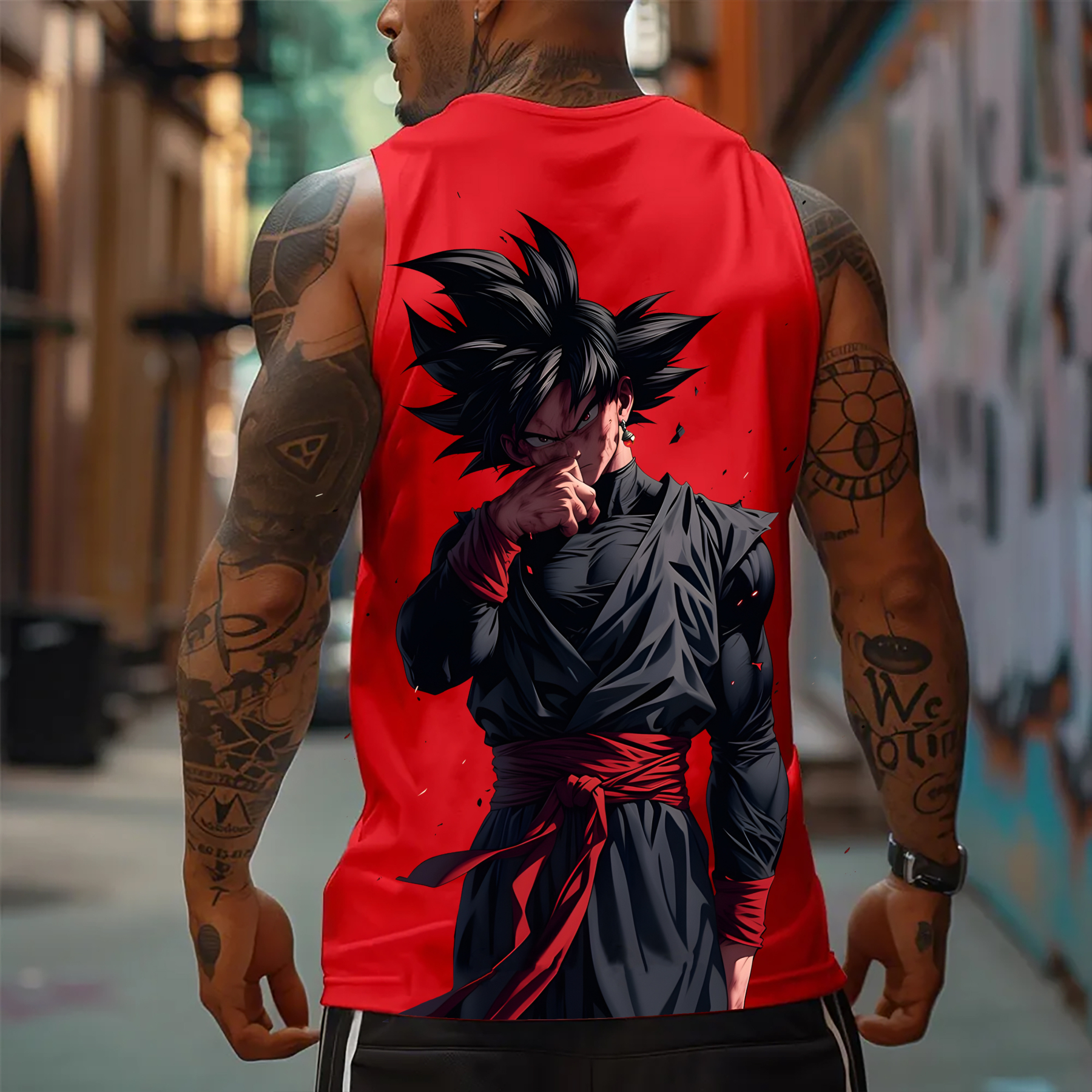 Oversized Anime Print Gym Tank Top