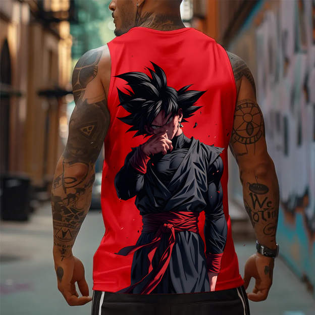 Oversized Anime Print Gym Tank Top