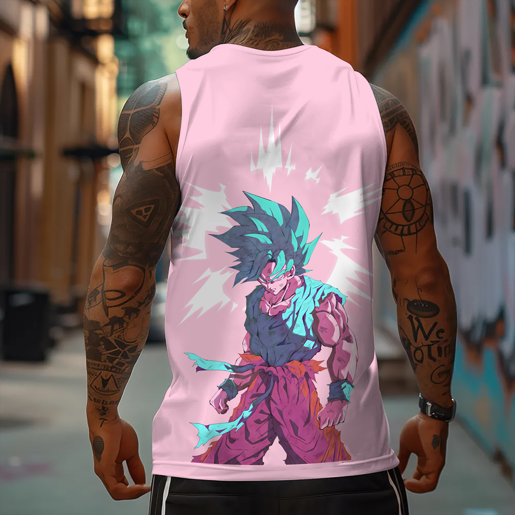 Oversized Anime Print Gym Tank Top