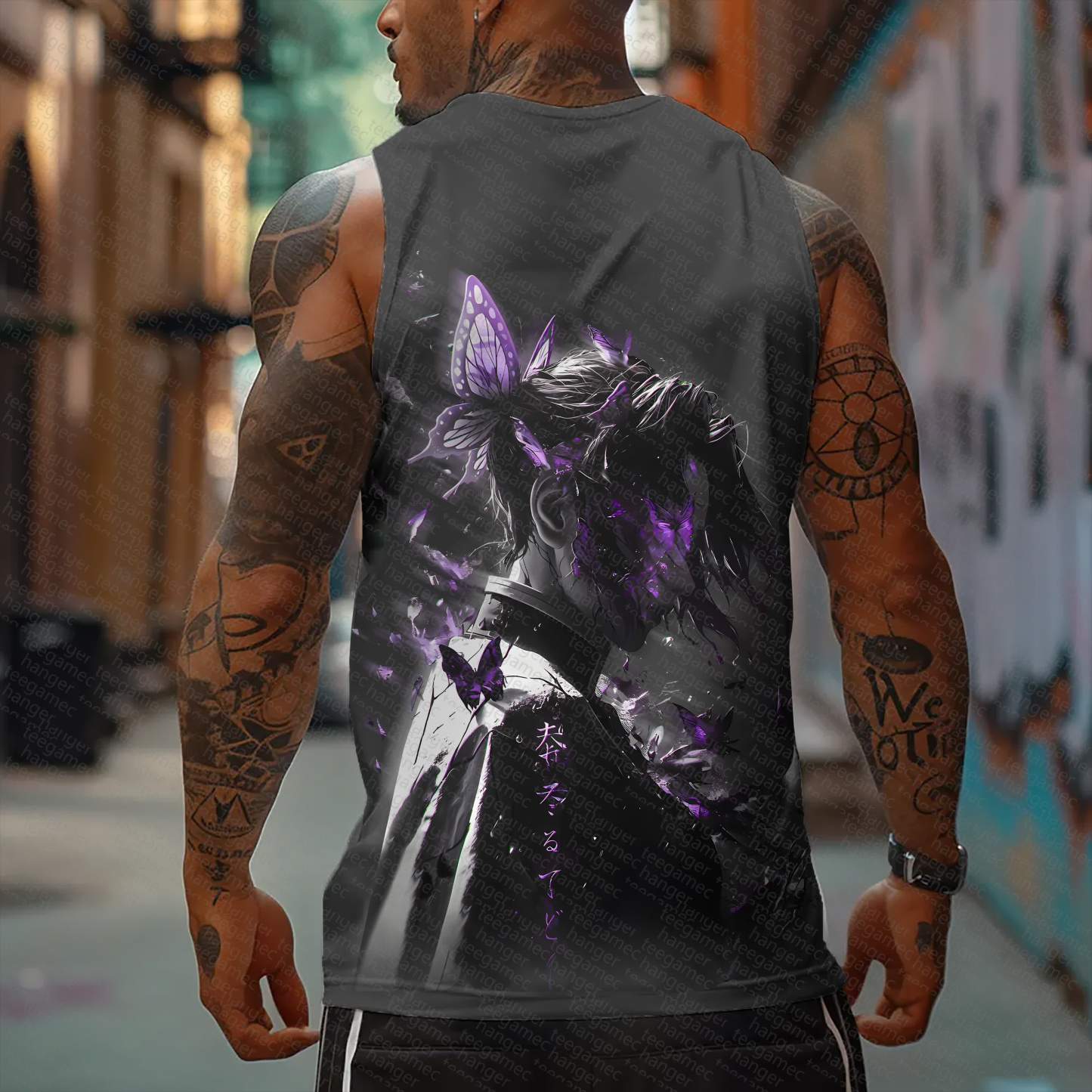 Oversized Anime Print Gym Tank Top