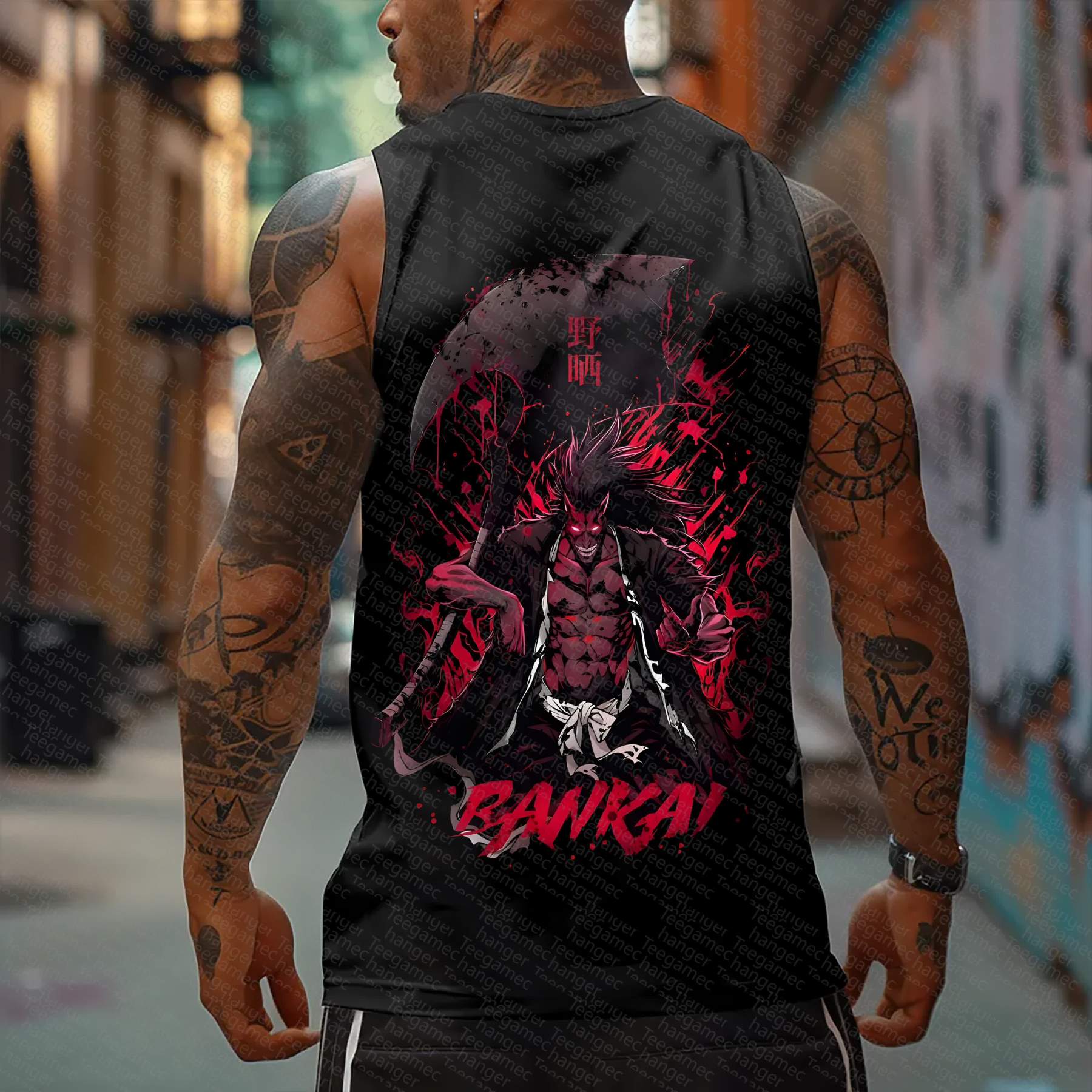 Oversized Anime Print Gym Tank Top