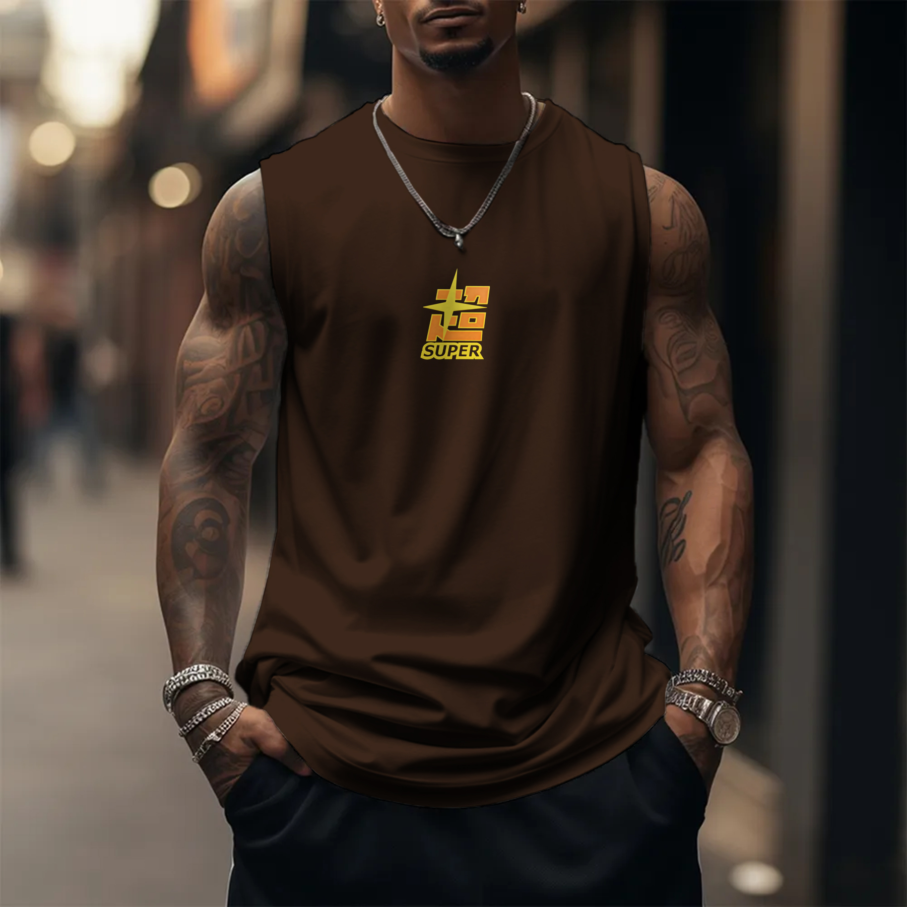 Oversized Anime Print Gym Tank Top