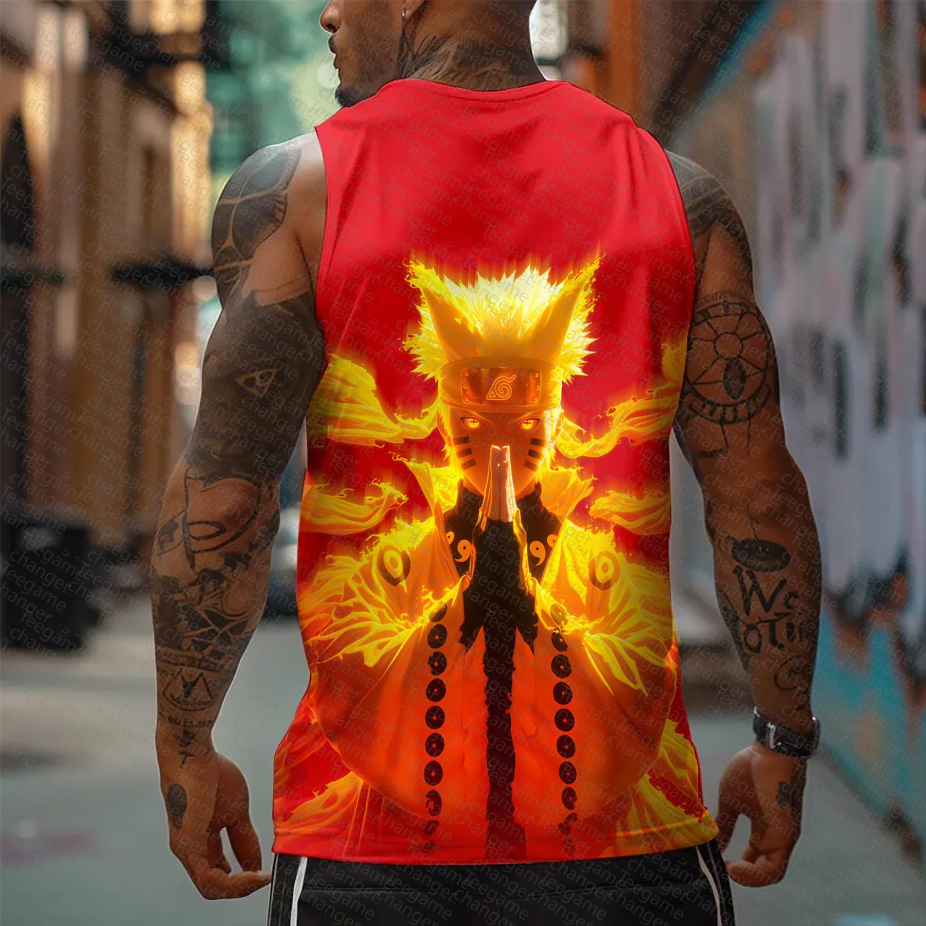 Oversized Anime Print Gym Tank Top