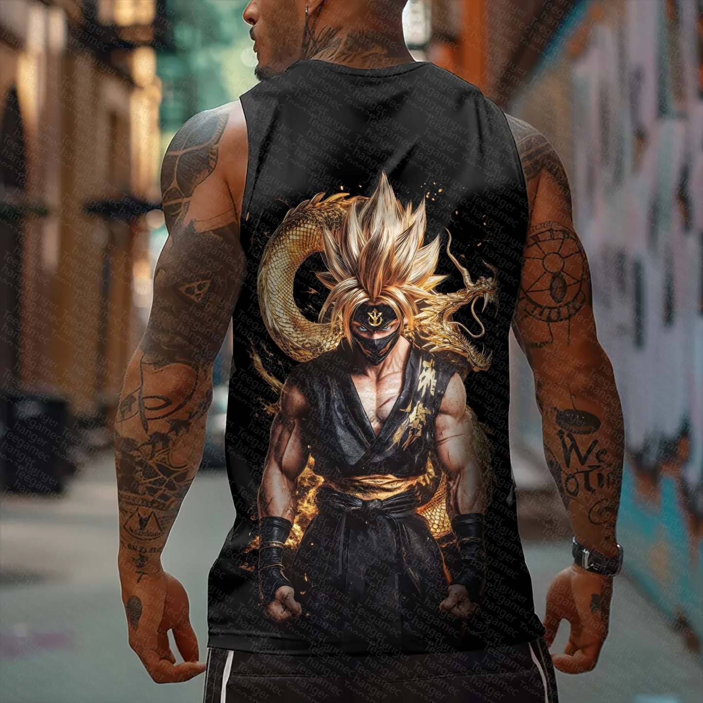 Oversized Anime Print Gym Tank Top