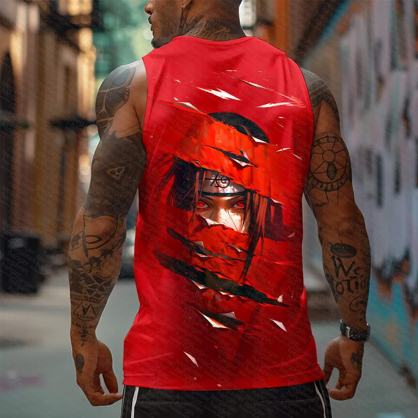 Oversized Anime Print Gym Tank Top