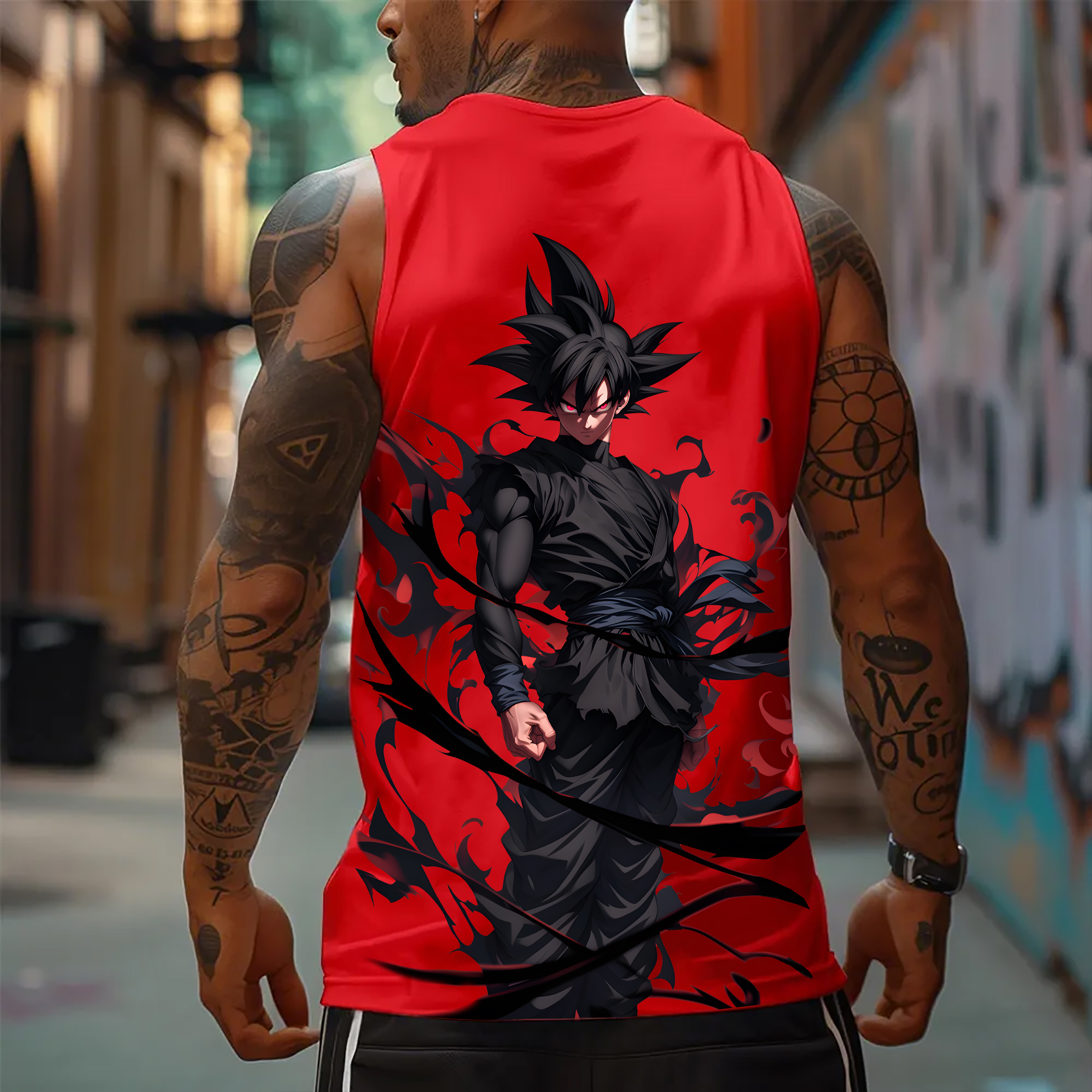 Oversized Anime Print Gym Tank Top