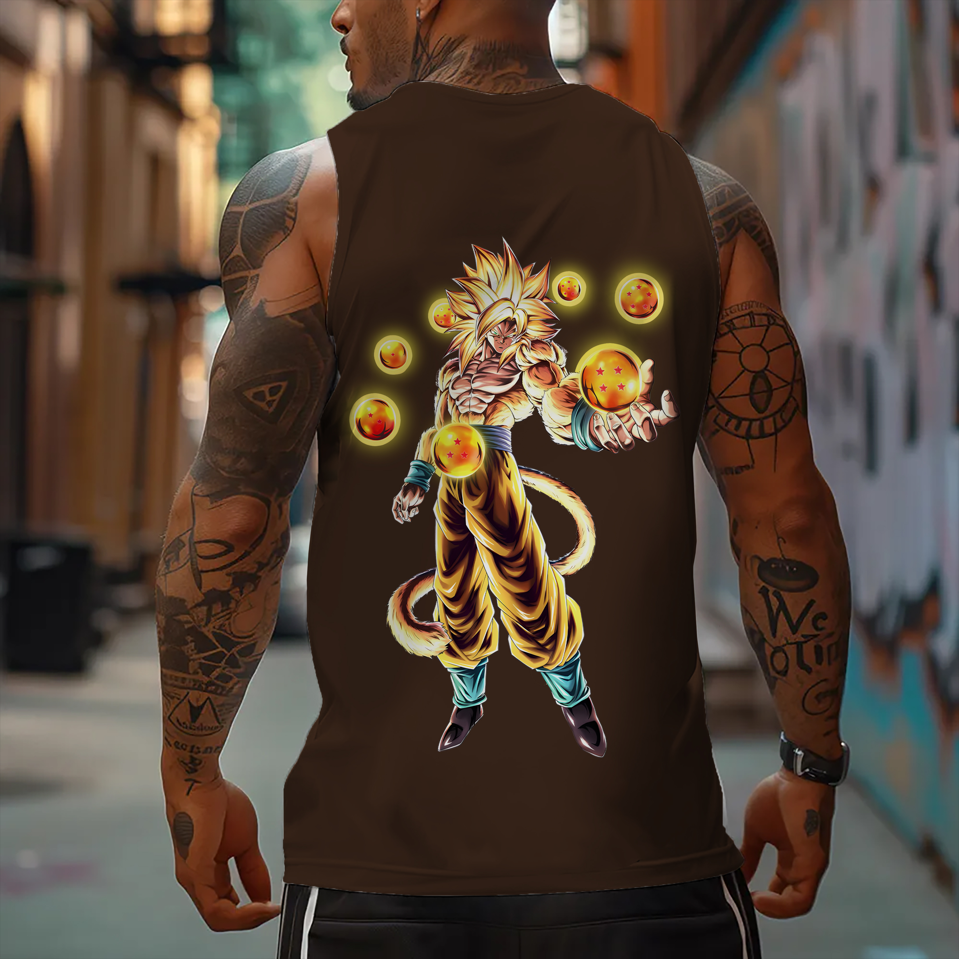 Oversized Anime Print Gym Tank Top