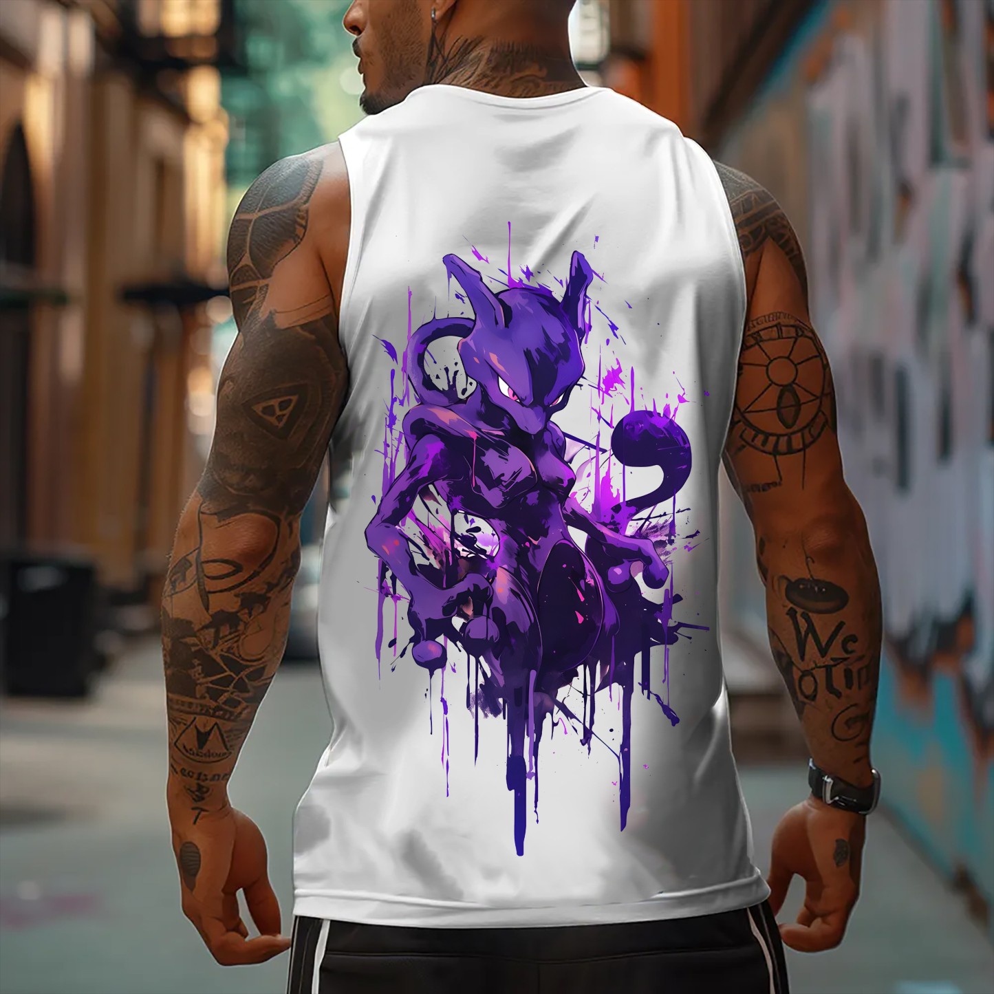 Oversized Anime Print Gym Tank Top