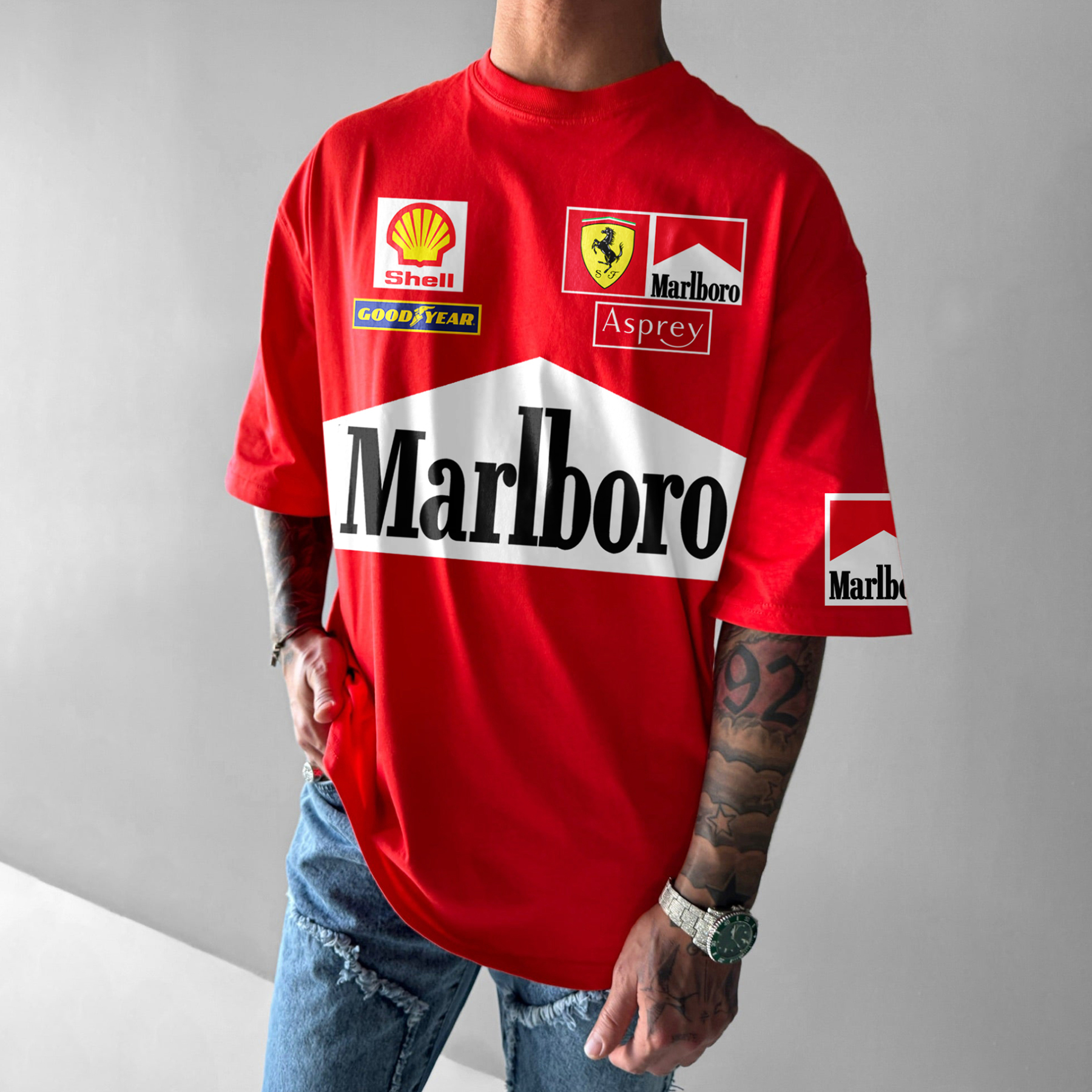 Unisex Casual Oversized Racing Print T-Shirt