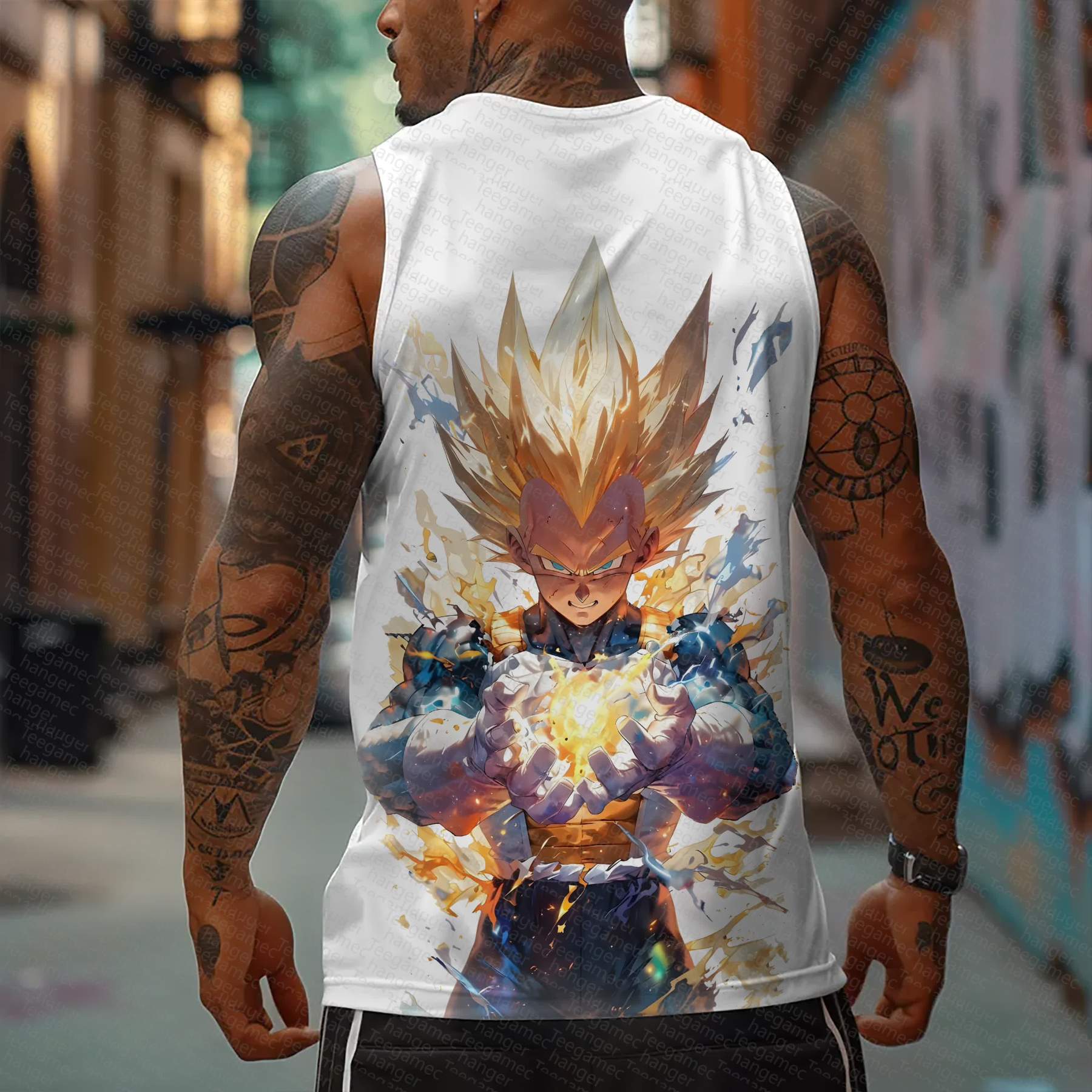 Oversized Anime Print Gym Tank Top